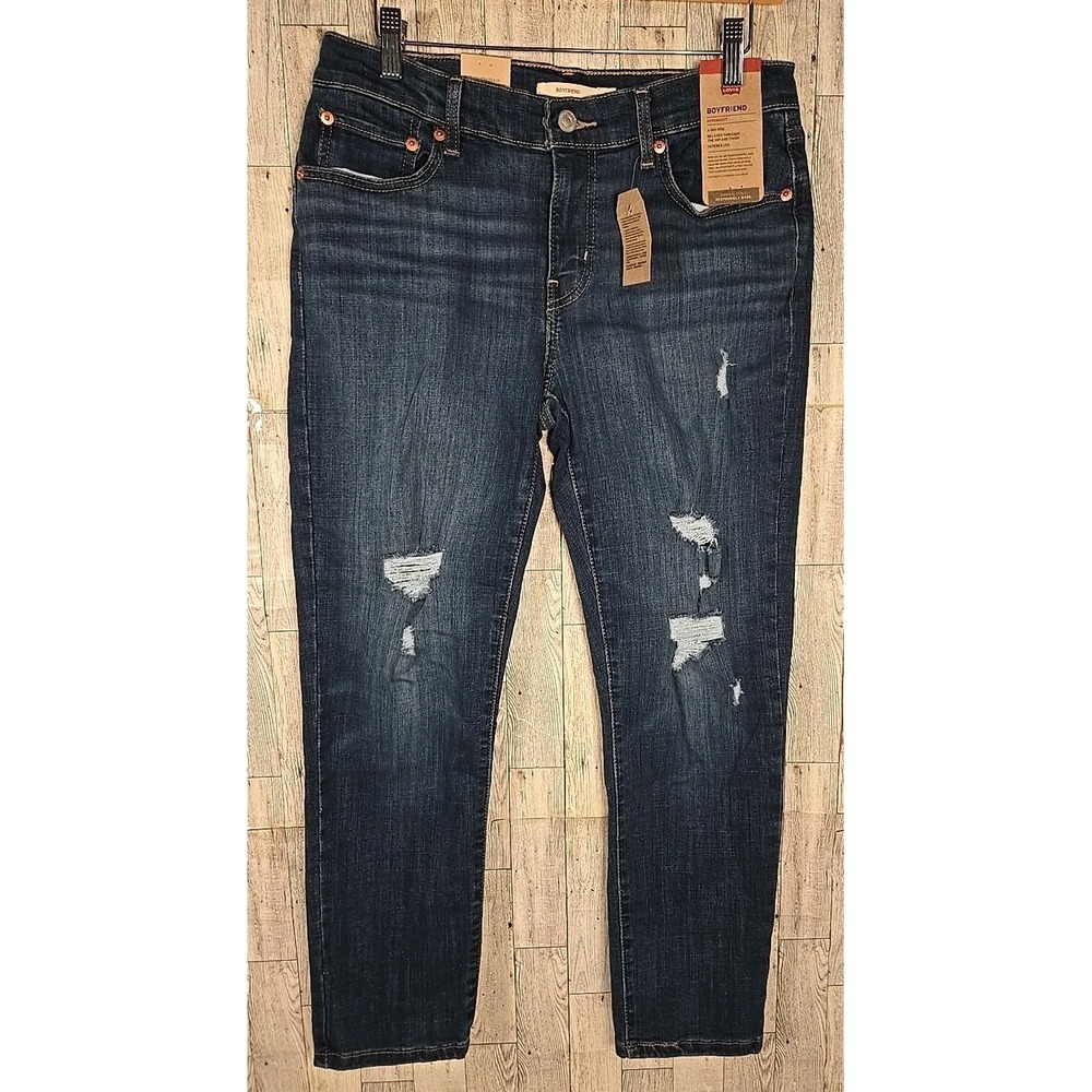 Levi's Boyfriend Jeans 28 Destructed Relaxed through Hip & Thigh Tapered Leg NEW